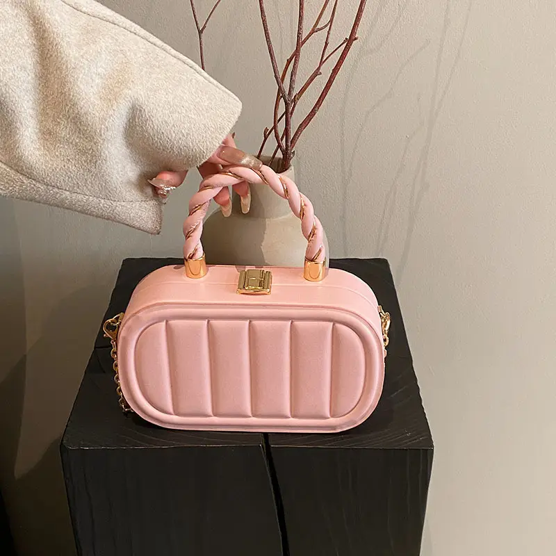 Women's Beige Chain Shoulder Bag with Braided Handle - Image 11