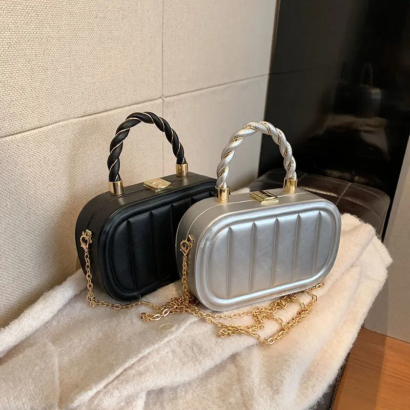 Women's Beige Chain Shoulder Bag with Braided Handle - Image 12