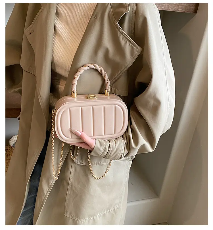 Women's Beige Chain Shoulder Bag with Braided Handle — feature 1