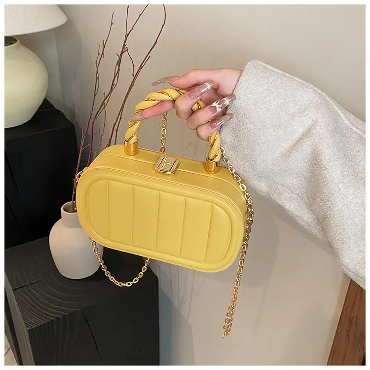 Women's Beige Chain Shoulder Bag with Braided Handle — feature 20