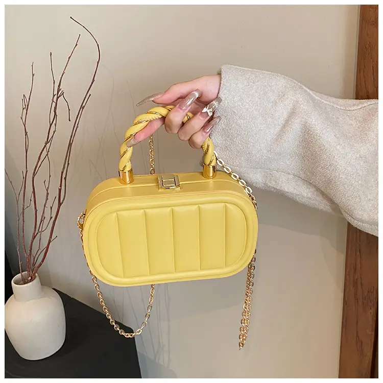 Women's Beige Chain Shoulder Bag with Braided Handle — feature 21