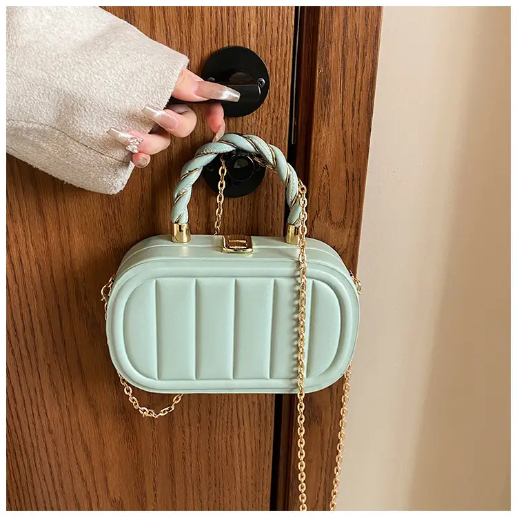 Women's Beige Chain Shoulder Bag with Braided Handle — feature 24