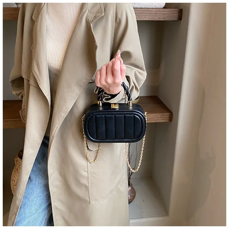 Women's Beige Chain Shoulder Bag with Braided Handle — feature 26