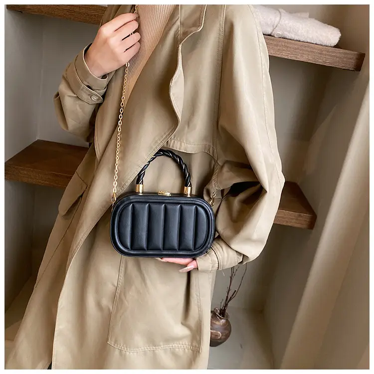 Women's Beige Chain Shoulder Bag with Braided Handle — feature 27