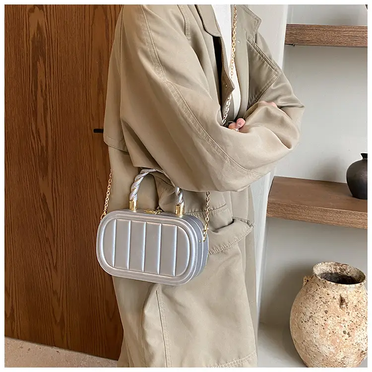 Women's Beige Chain Shoulder Bag with Braided Handle — feature 28