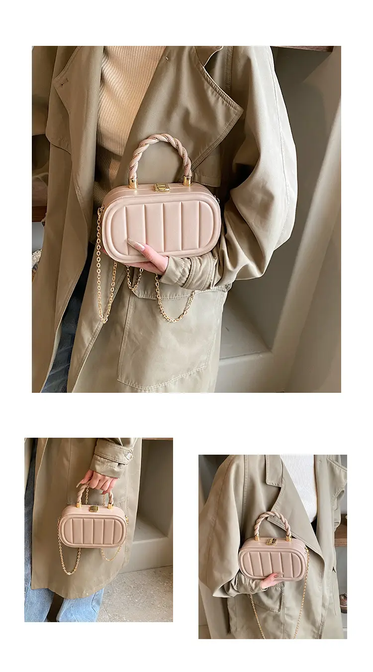 Women's Beige Chain Shoulder Bag with Braided Handle — feature 3