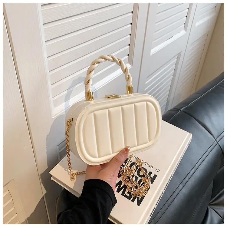 Women's Beige Chain Shoulder Bag with Braided Handle — feature 30