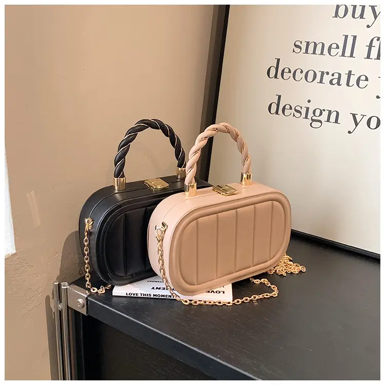 Women's Beige Chain Shoulder Bag with Braided Handle — feature 33