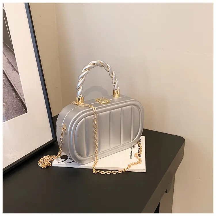 Women's Beige Chain Shoulder Bag with Braided Handle — feature 34