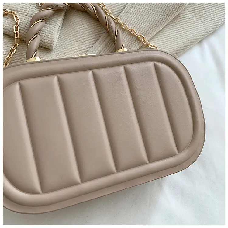 Women's Beige Chain Shoulder Bag with Braided Handle — feature 35