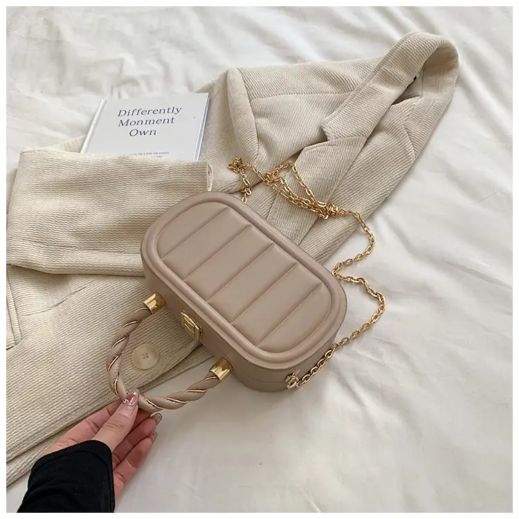 Women's Beige Chain Shoulder Bag with Braided Handle — feature 36
