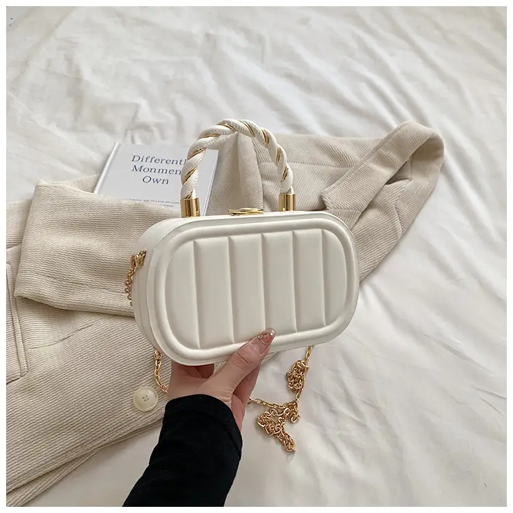 Women's Beige Chain Shoulder Bag with Braided Handle — feature 37