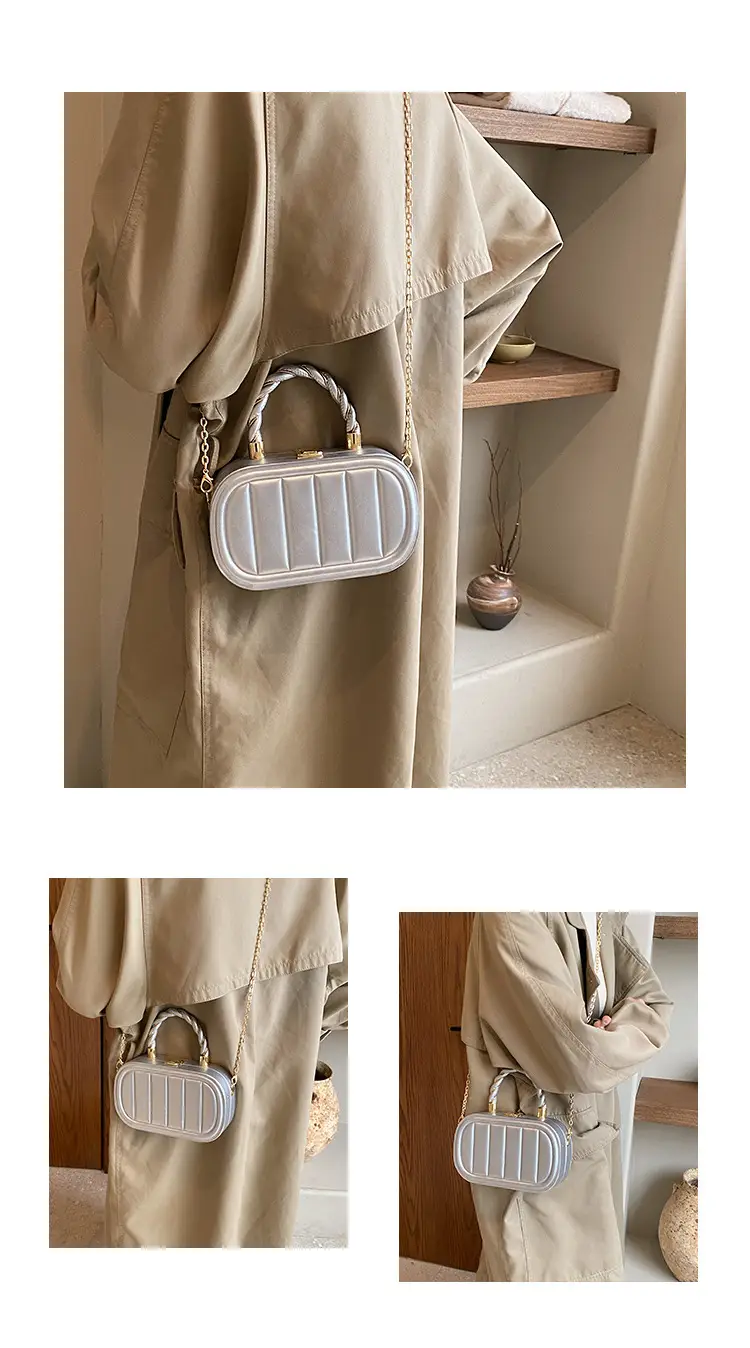 Women's Beige Chain Shoulder Bag with Braided Handle — feature 4