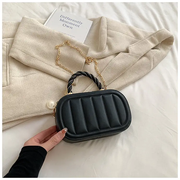 Women's Beige Chain Shoulder Bag with Braided Handle — feature 40
