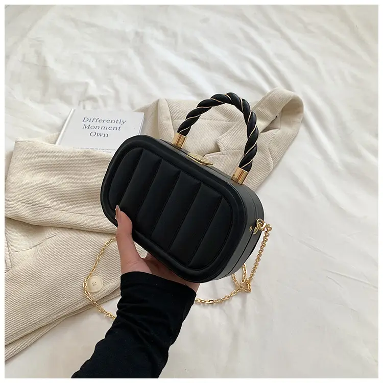 Women's Beige Chain Shoulder Bag with Braided Handle — feature 41