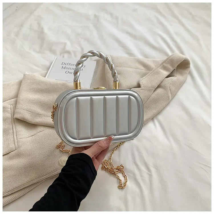 Women's Beige Chain Shoulder Bag with Braided Handle — feature 43