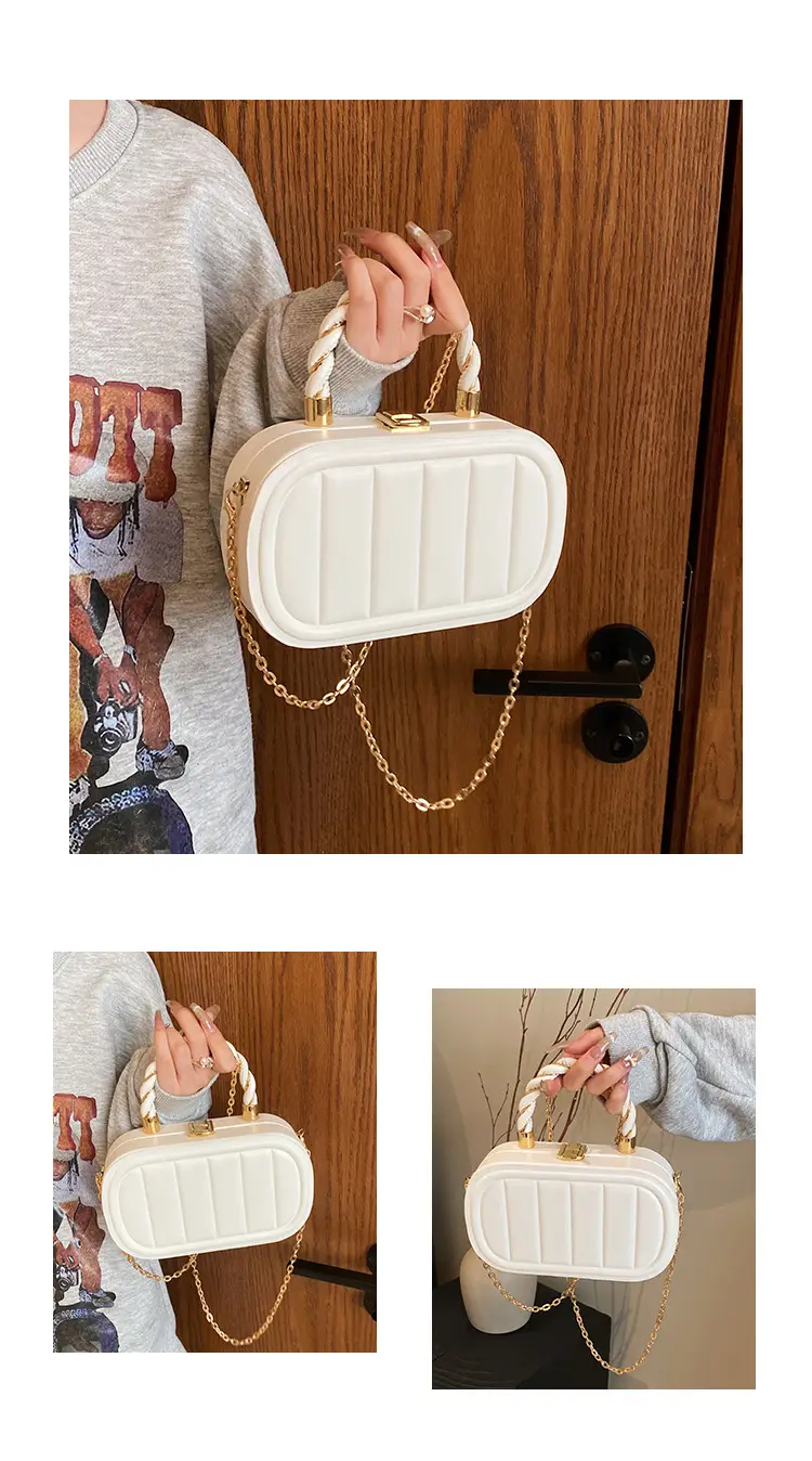 Women's Beige Chain Shoulder Bag with Braided Handle — feature 6