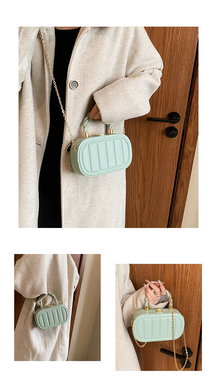 Women's Beige Chain Shoulder Bag with Braided Handle — feature 7