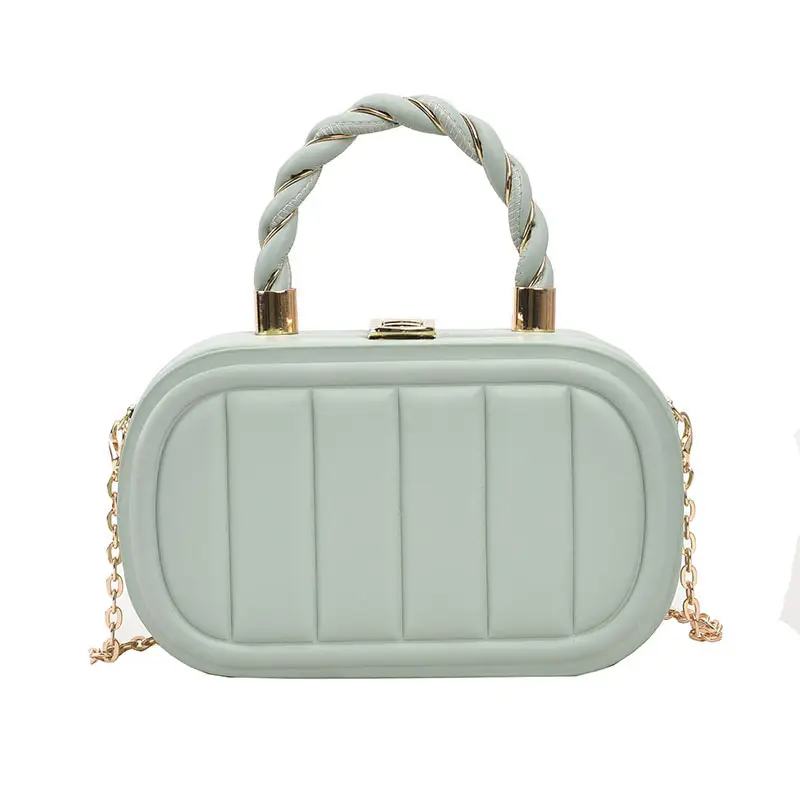 Women's Beige Chain Shoulder Bag with Braided Handle - Image 3