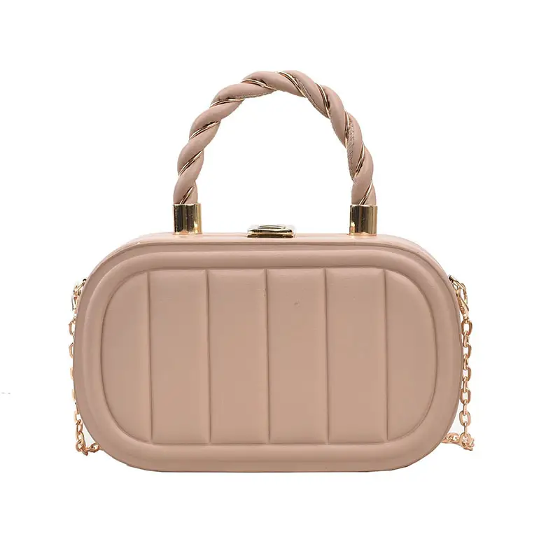 Women's Beige Chain Shoulder Bag with Braided Handle - Image 6