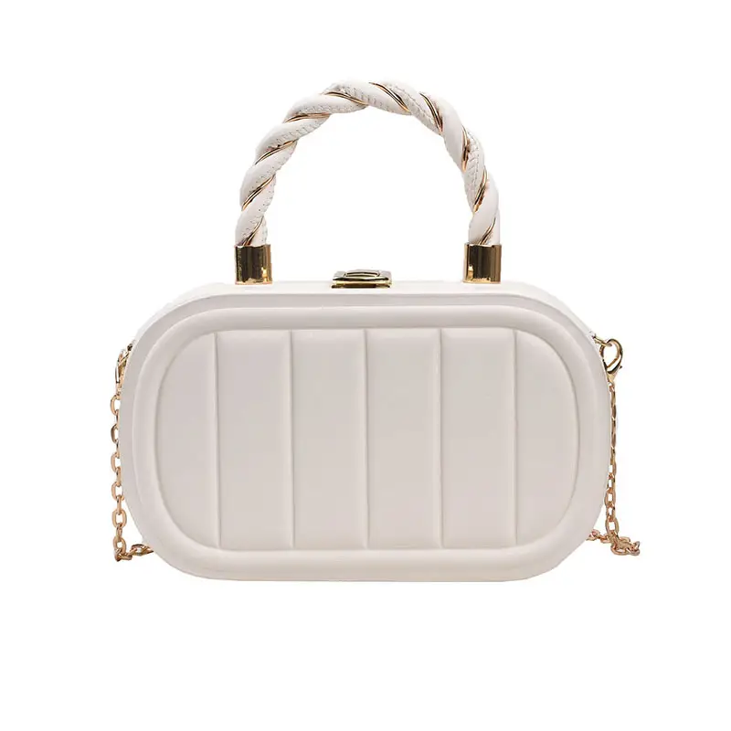 Women's Beige Chain Shoulder Bag with Braided Handle - Image 8