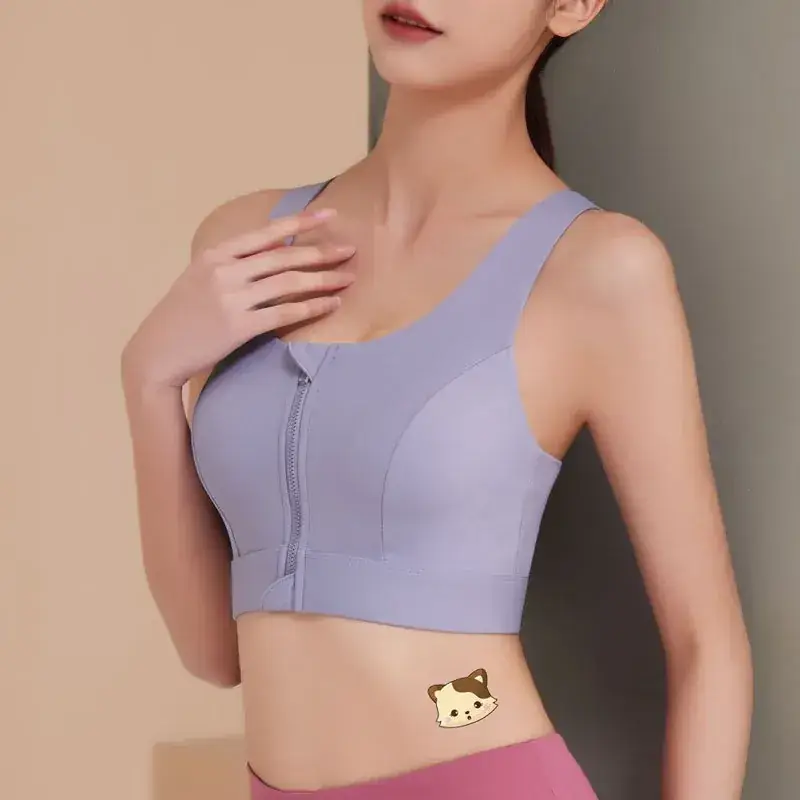 Black Front Zipper Sports Bra with Shockproof High Strength Support - Image 7