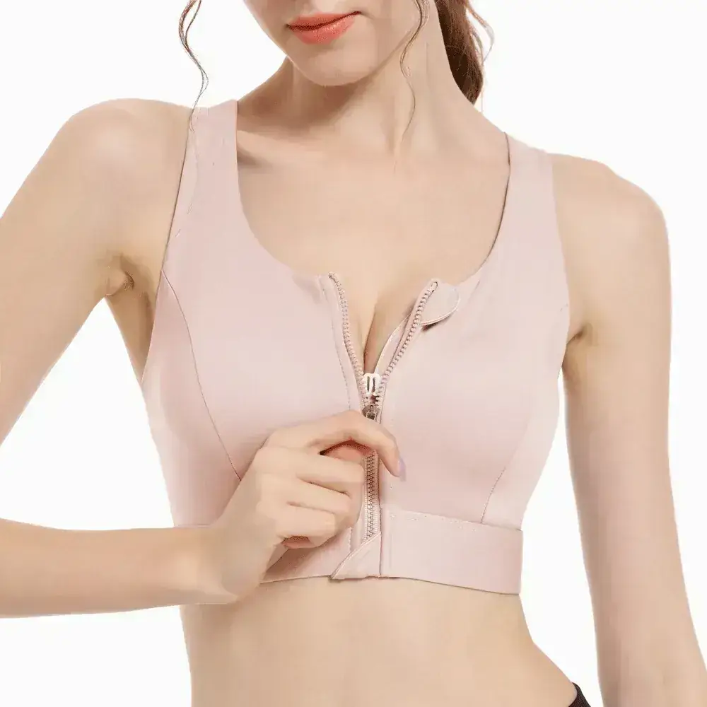 Black Front Zipper Sports Bra with Shockproof High Strength Support - Image 5