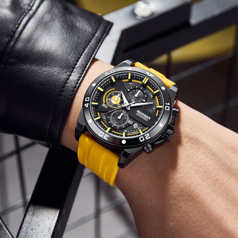 Men's Sports Chronograph Watch Orange Silicone Band - Image 7