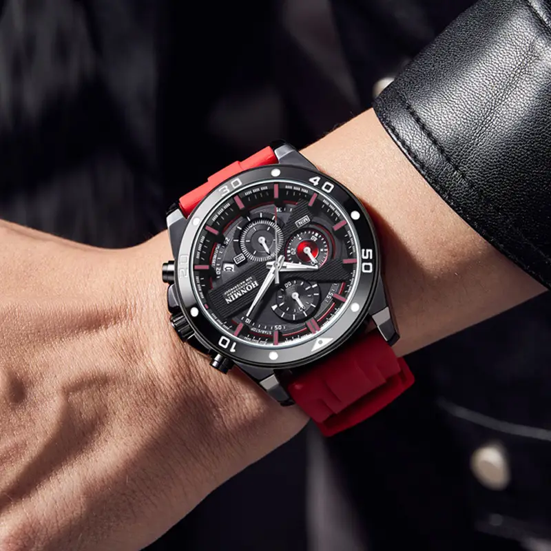 Men's Sports Chronograph Watch Orange Silicone Band - Image 9