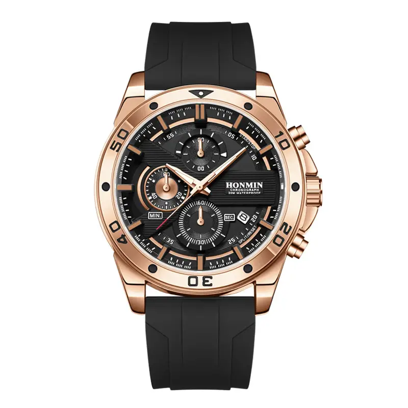 Men's Sports Chronograph Watch Orange Silicone Band - Image 5