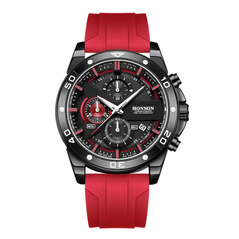 Men's Sports Chronograph Watch Orange Silicone Band - Image 2