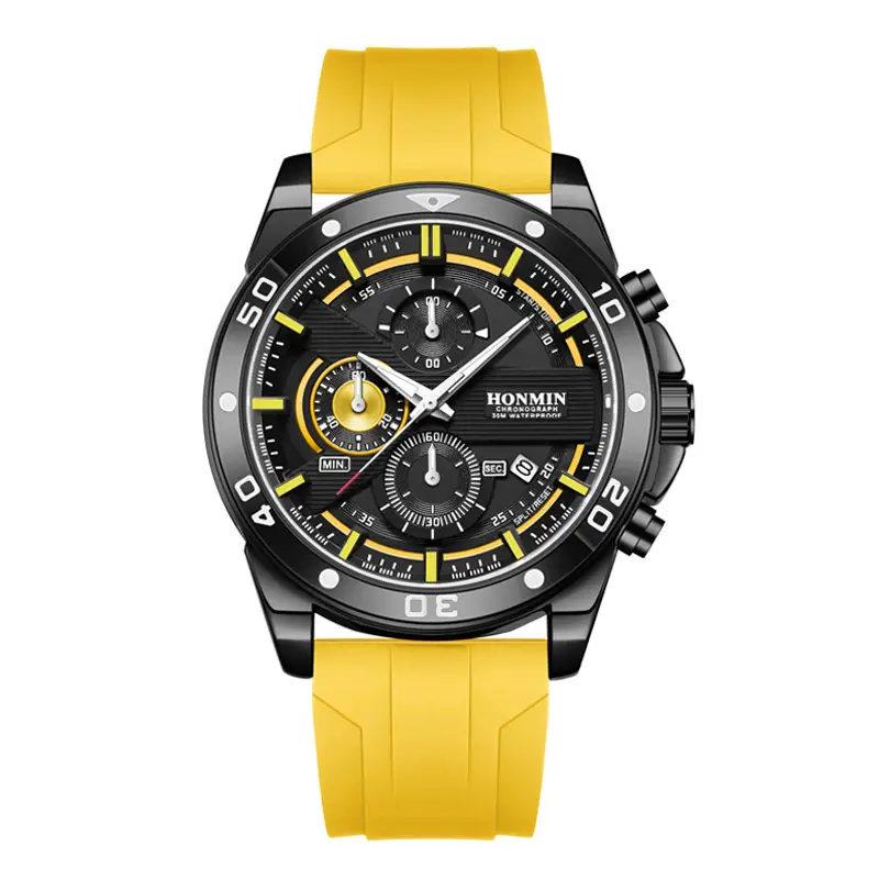 Men's Sports Chronograph Watch Orange Silicone Band - Image 3