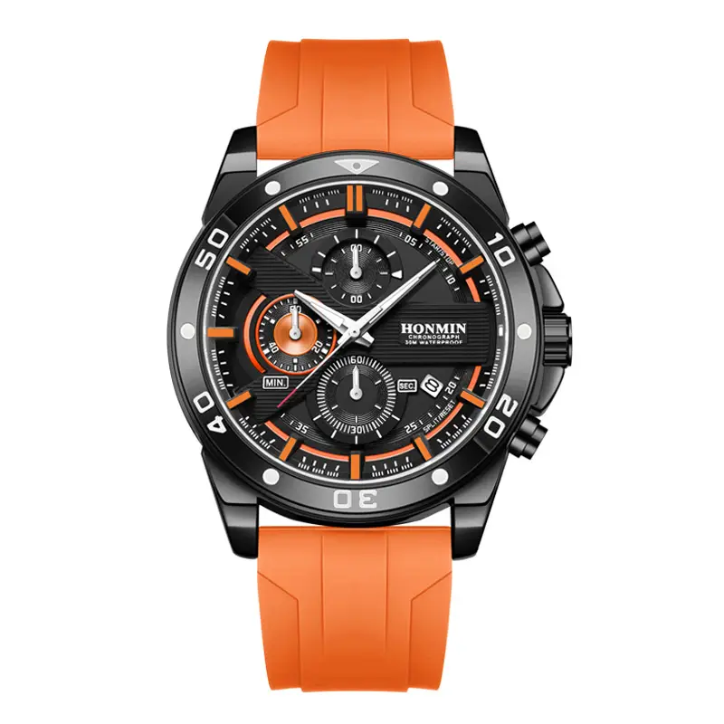 Men's Sports Chronograph Watch Orange Silicone Band - Image 4