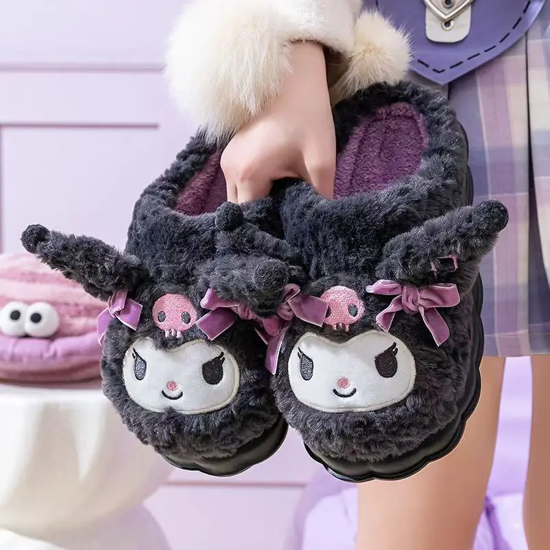 New Kulomi Cotton Slippers Women's Autumn and Winter Home Non-slip Cute Student Cartoon Sanrio Plush Cotton Shoes Thickened