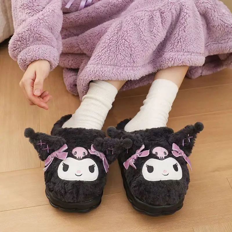 New Kulomi Cotton Slippers Women's Autumn and Winter Home Non-slip Cute Student Cartoon Sanrio Plush Cotton Shoes Thickened