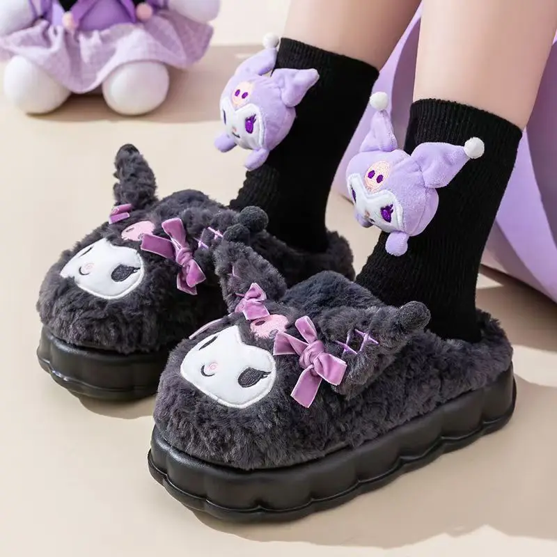New Kulomi Cotton Slippers Women's Autumn and Winter Home Non-slip Cute Student Cartoon Sanrio Plush Cotton Shoes Thickened