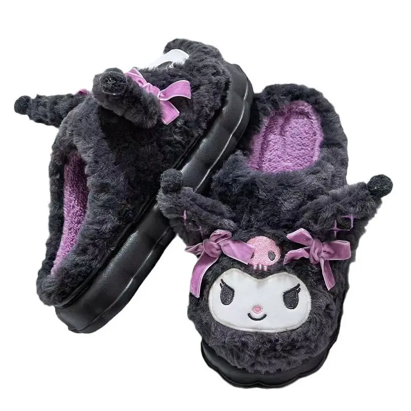 New Kulomi Cotton Slippers Women's Autumn and Winter Home Non-slip Cute Student Cartoon Sanrio Plush Cotton Shoes Thickened