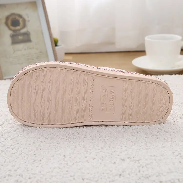 Autumn and Winter Home Cotton Slippers Indoor Men and Women Couple Stripesd Plush Warm Thick Bottom Floor Guest Slippers