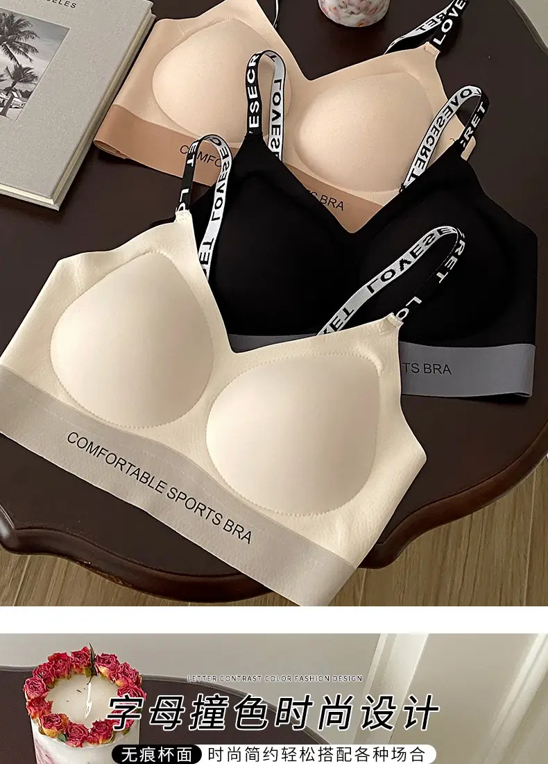 Women's Letter Contrast Cup Underwear Soft Push Up — feature 8