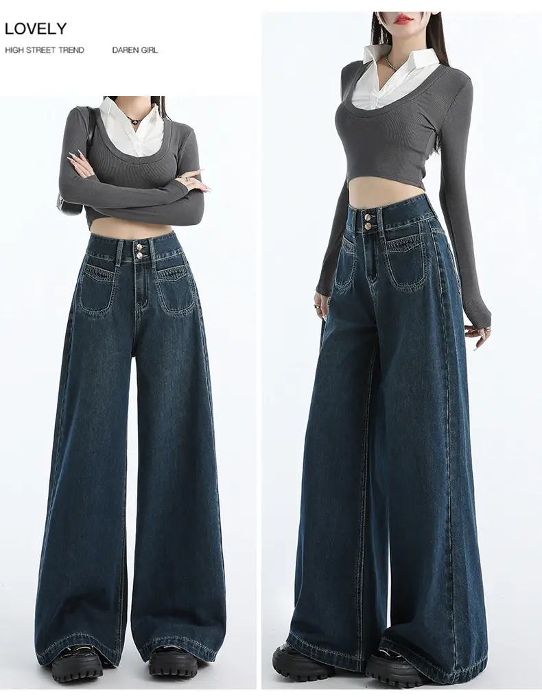 Vintage Dark Blue Wide Leg Jeans Women 2024 — feature 13