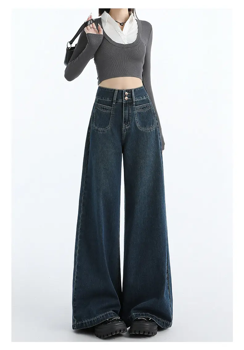Vintage Dark Blue Wide Leg Jeans Women 2024 — feature 14