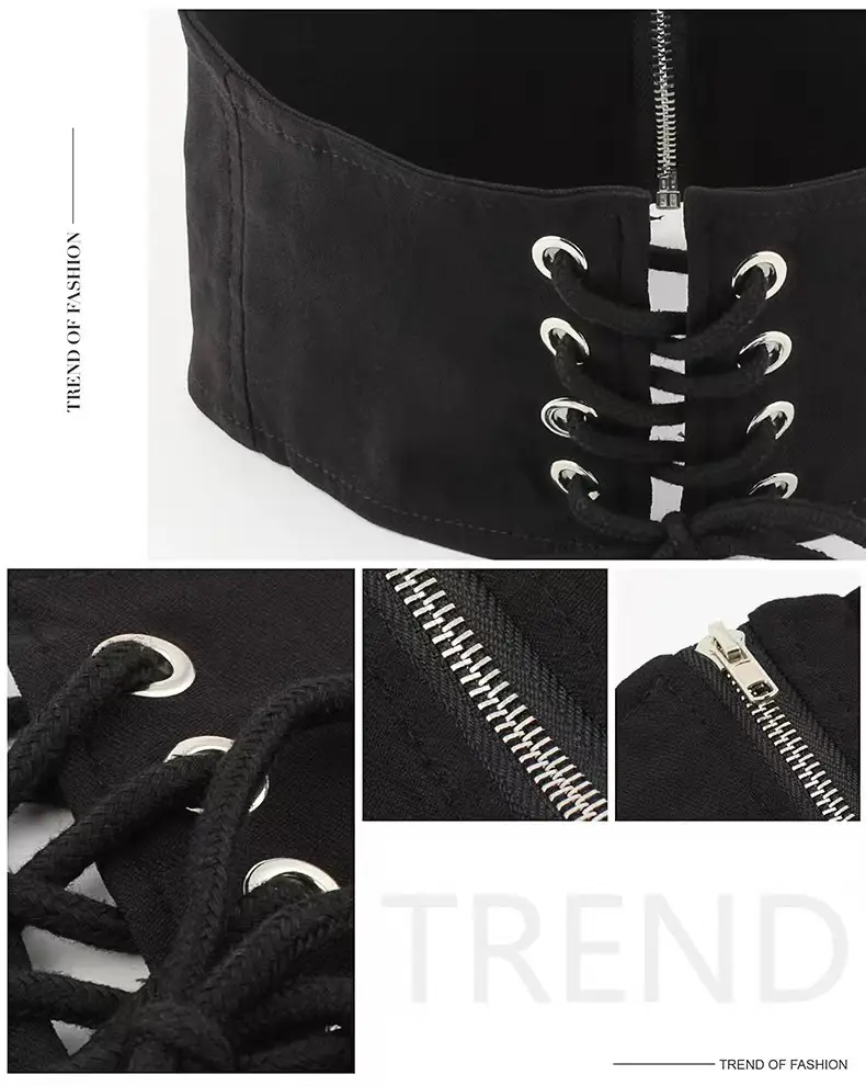 Vintage Stretch Waist Seal Belt Black White Zipper — feature 43