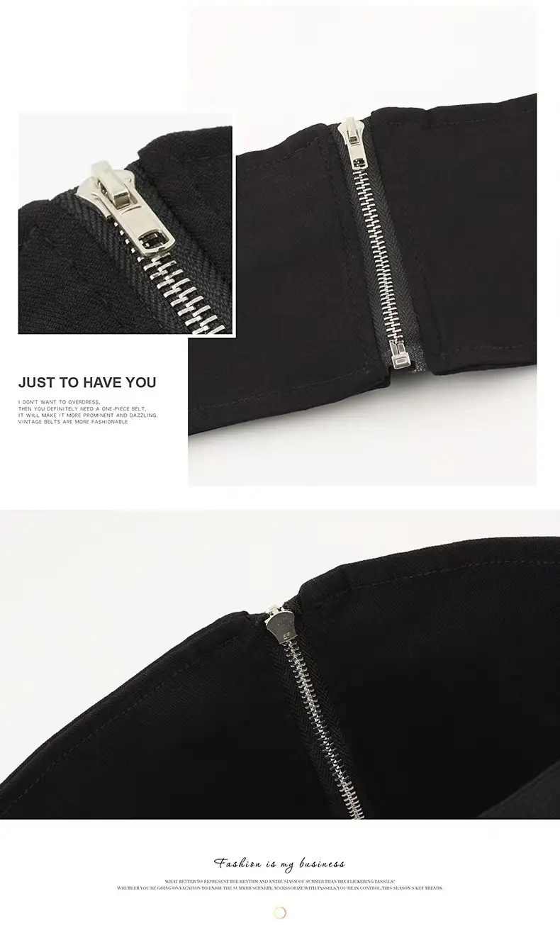 Vintage Stretch Waist Seal Belt Black White Zipper — feature 44
