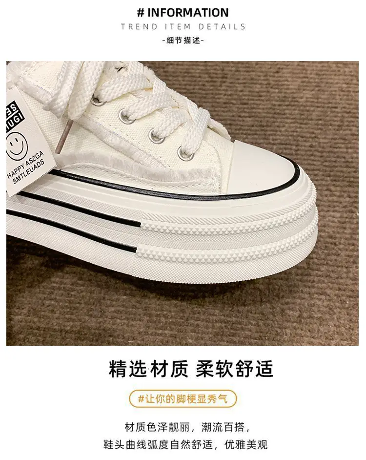 Baotou Canvas Half Slippers Women's Summer Outer Wear 2024 New Thick Bottom Increased Casual Lace-up Lazy White Sandals and Slippers — feature 3