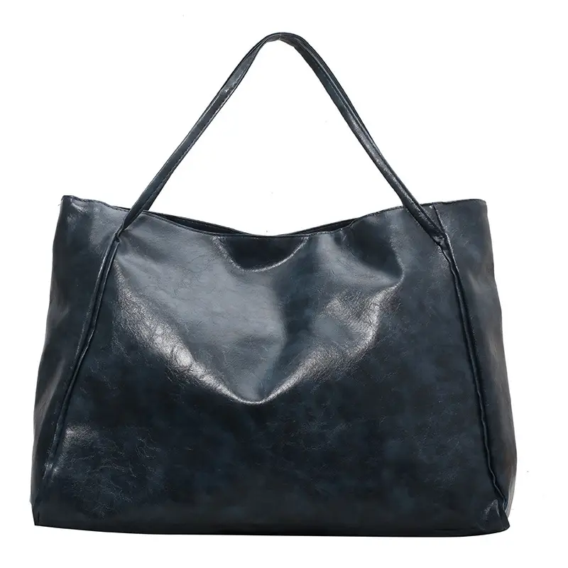 Women's Black Leather Shoulder Tote Bag Large Capacity - Image 10