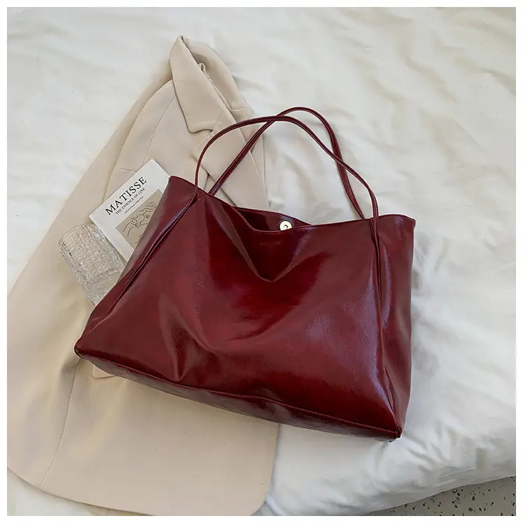 Women's Black Leather Shoulder Tote Bag Large Capacity - Image 5