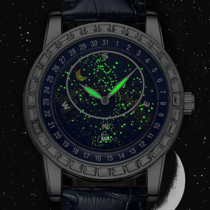 2024 Star Dial Men's Quartz Watch Blue Crystal Band