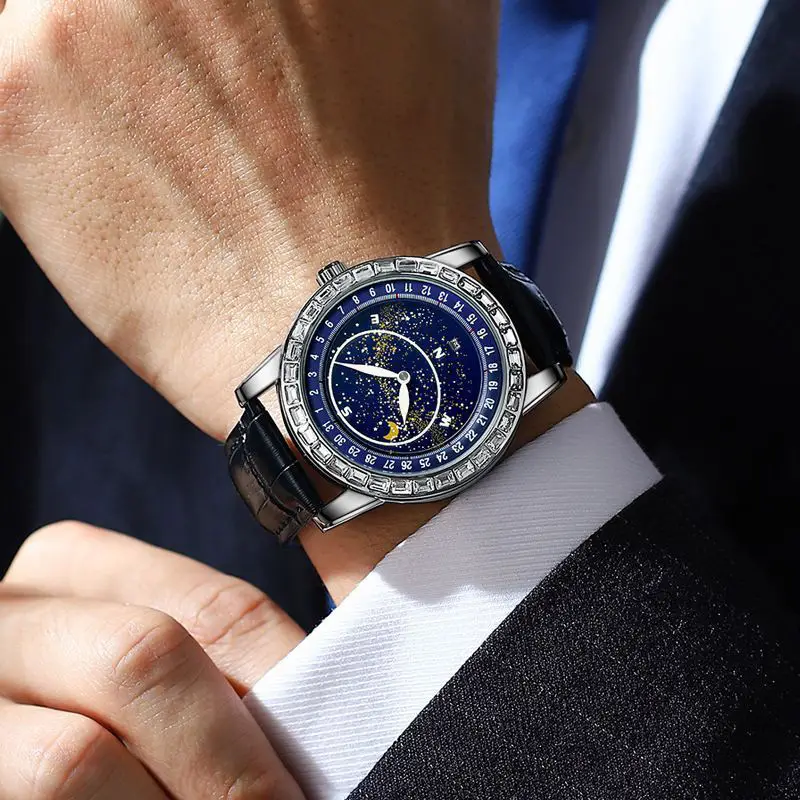 2024 Star Dial Men's Quartz Watch Blue Crystal Band