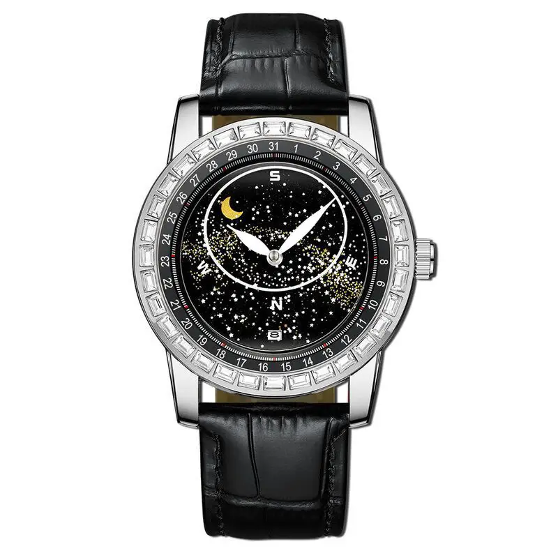 2024 Star Dial Men's Quartz Watch Blue Crystal Band