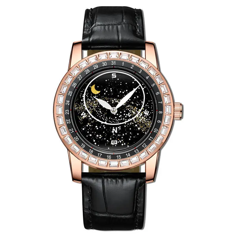 2024 Star Dial Men's Quartz Watch Blue Crystal Band
